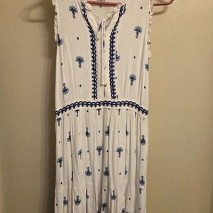 O'Neill White and Blue Edie Tank Midi Dress. Medium. NWOT